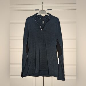 H&M Womens Sport Running Long Sleeve Top 1/4 Zipper Blue Thumb Holes